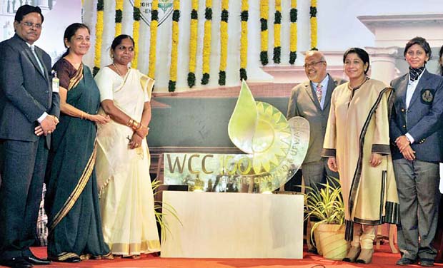 Nimala Sitharaman Minister of State Commerce and Industry unveiling centenary celebrations logo of Woman's Christian College on Thursday. (Photo: DC) Nimala Sitharaman Minister of State Commerce and Industry unveiling centenary celebrations logo of Woman's Christian College on Thursday. (Photo: DC)